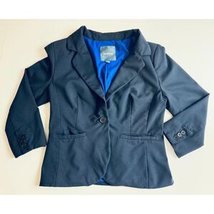 ModCloth Women's Navy Blue Blazer Jacket 3/4 Sleeve Rayon Nylon Blend Size S